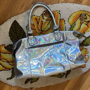 Current Mood Holographic Silver Weekender Bag